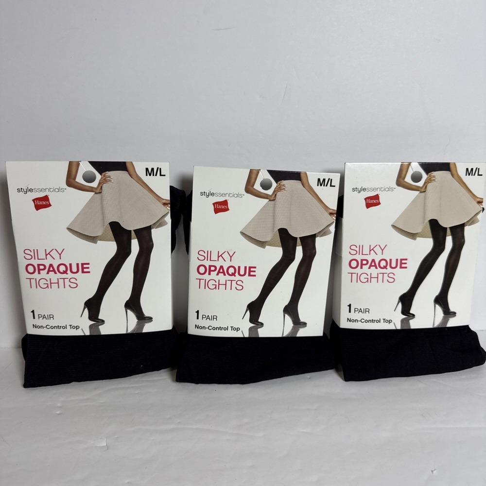 Style Essentials Hanes Silky‎ Opaque Tights M/L Stone Grey Non-Control 3-pack